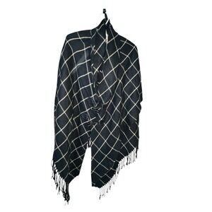 Croft & Barrow Black Tan Plaid Poncho Wrap Shawl Fringe OS